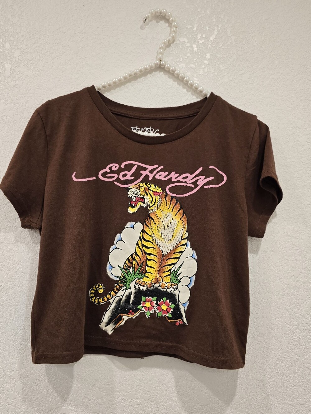 Ed Hardy Tiger cropped t-shirt Brown Size L